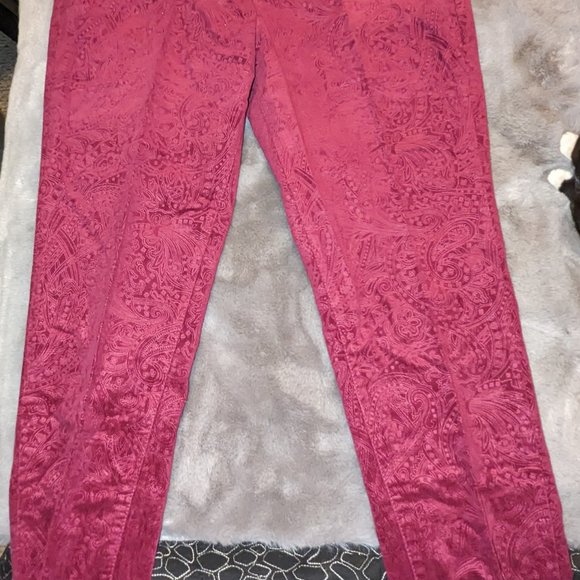 Ladies Elle Dark Red Paisley Corduroy Jeans Size 16R - Picture 4 of 6